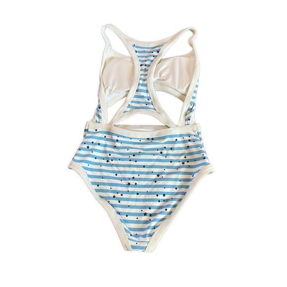 Aerie One piece Bathing Suit. Medium. Looks like a 2 pc. Blue&white, lined - Picture 5 of 5